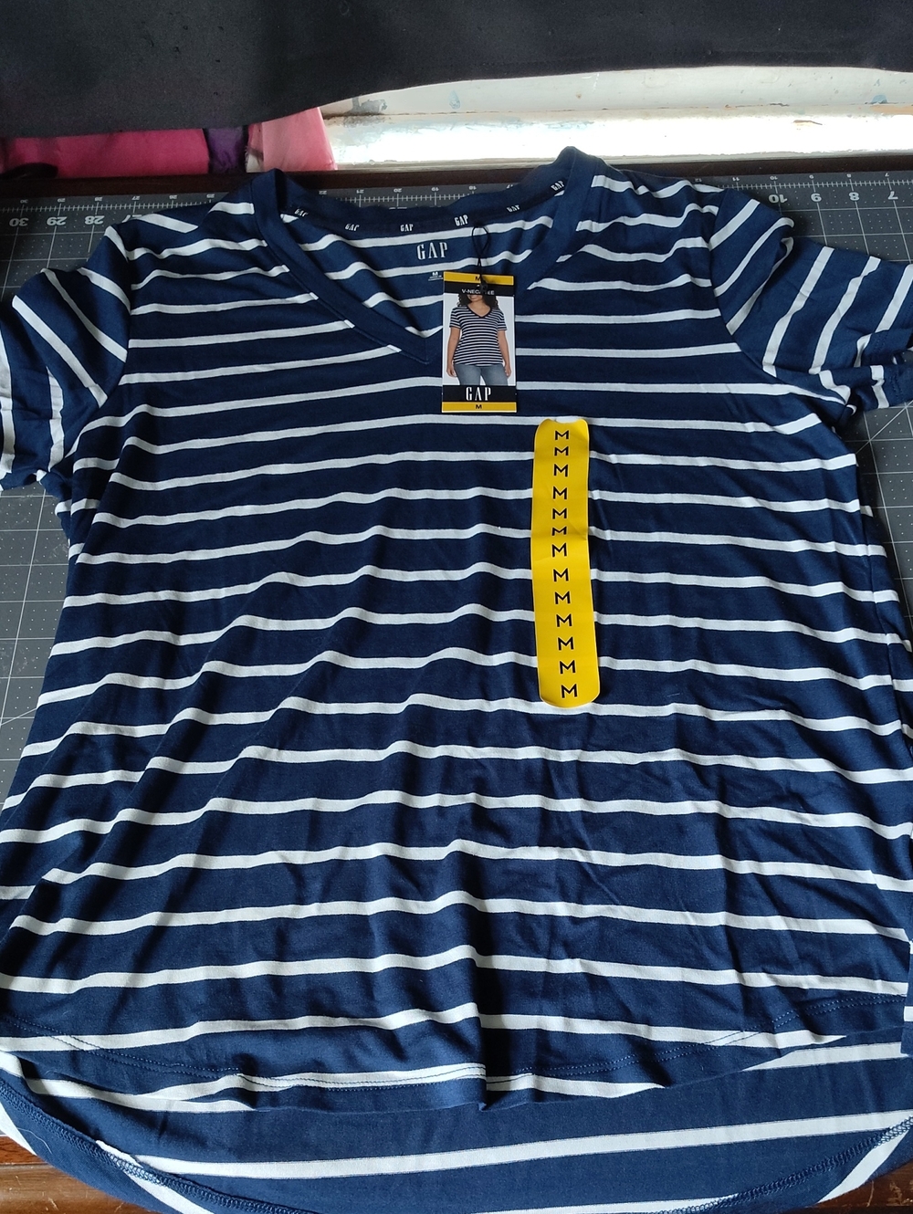 GAP Women's' Navy & White Striped V-Neck Tee - Navy
